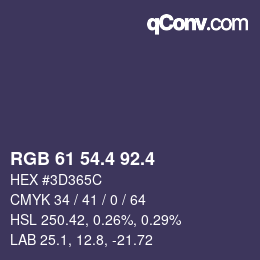 カラーコード: RGB 61 54.4 92.4 | qconv.com