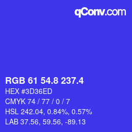 カラーコード: RGB 61 54.8 237.4 | qconv.com