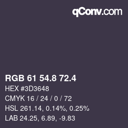 カラーコード: RGB 61 54.8 72.4 | qconv.com