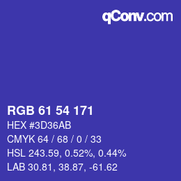 Color code: RGB 61 54 171 | qconv.com