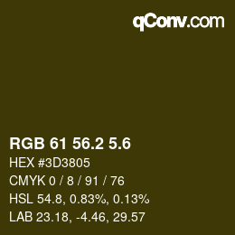 カラーコード: RGB 61 56.2 5.6 | qconv.com