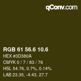 カラーコード: RGB 61 56.6 10.6 | qconv.com