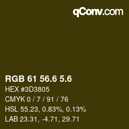 カラーコード: RGB 61 56.6 5.6 | qconv.com