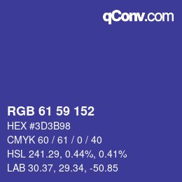 Color code: RGB 61 59 152 | qconv.com