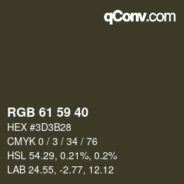 Farbcode: RGB 61 59 40 | qconv.com