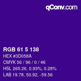 Color code: RGB 61 5 138 | qconv.com