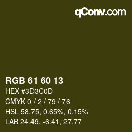 カラーコード: RGB 61 60 13 | qconv.com