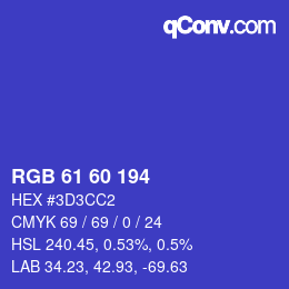 カラーコード: RGB 61 60 194 | qconv.com