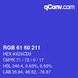 颜色代码: RGB 61 60 211 | qconv.com