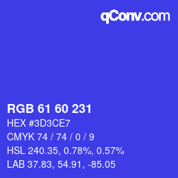 颜色代码: RGB 61 60 231 | qconv.com