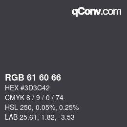 颜色代码: RGB 61 60 66 | qconv.com