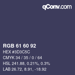 Color code: RGB 61 60 92 | qconv.com