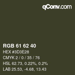 Farbcode: RGB 61 62 40 | qconv.com