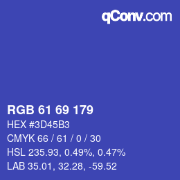 Color code: RGB 61 69 179 | qconv.com