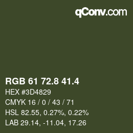 カラーコード: RGB 61 72.8 41.4 | qconv.com