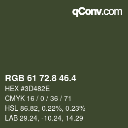 カラーコード: RGB 61 72.8 46.4 | qconv.com