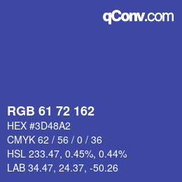 Color code: RGB 61 72 162 | qconv.com