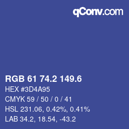 カラーコード: RGB 61 74.2 149.6 | qconv.com