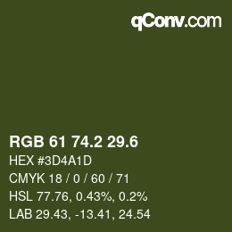 カラーコード: RGB 61 74.2 29.6 | qconv.com