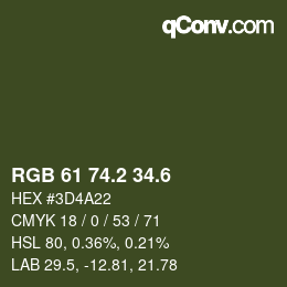 カラーコード: RGB 61 74.2 34.6 | qconv.com