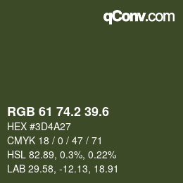 カラーコード: RGB 61 74.2 39.6 | qconv.com