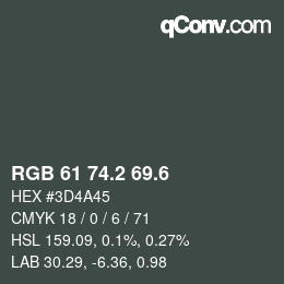 カラーコード: RGB 61 74.2 69.6 | qconv.com