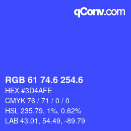 カラーコード: RGB 61 74.6 254.6 | qconv.com