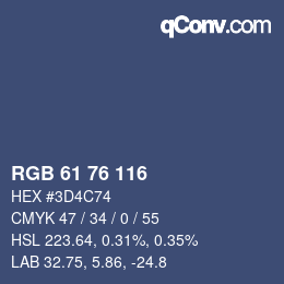 Color code: RGB 61 76 116 | qconv.com