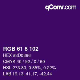 Color code: RGB 61 8 102 | qconv.com