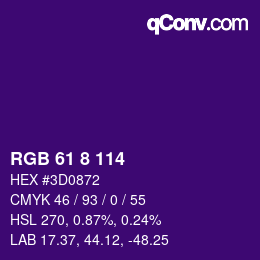 Color code: RGB 61 8 114 | qconv.com