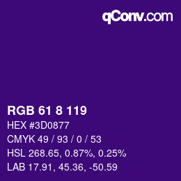 カラーコード: RGB 61 8 119 | qconv.com