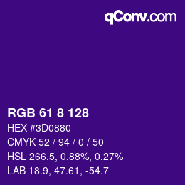 Color code: RGB 61 8 128 | qconv.com