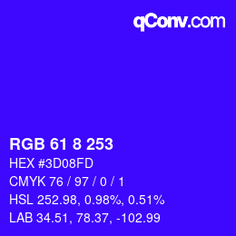 颜色代码: RGB 61 8 253 | qconv.com