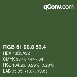 カラーコード: RGB 61 90.8 50.4 | qconv.com