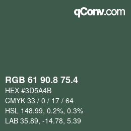 カラーコード: RGB 61 90.8 75.4 | qconv.com