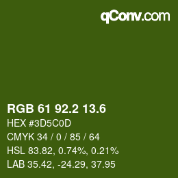 カラーコード: RGB 61 92.2 13.6 | qconv.com