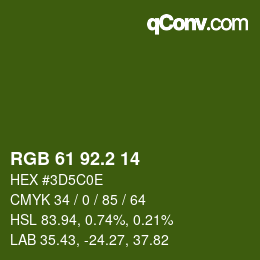 カラーコード: RGB 61 92.2 14 | qconv.com