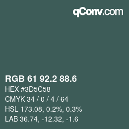 カラーコード: RGB 61 92.2 88.6 | qconv.com