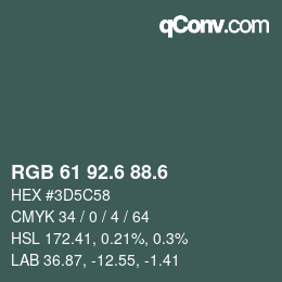 カラーコード: RGB 61 92.6 88.6 | qconv.com