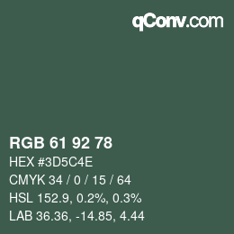 颜色代码: RGB 61 92 78 | qconv.com