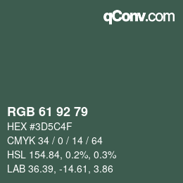 颜色代码: RGB 61 92 79 | qconv.com
