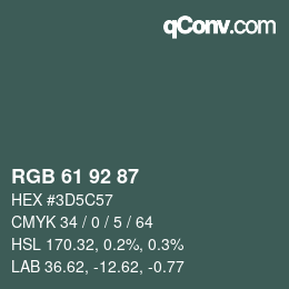 颜色代码: RGB 61 92 87 | qconv.com