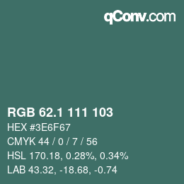 Color code: RGB 62.1 111 103 | qconv.com