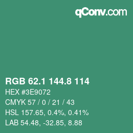 カラーコード: RGB 62.1 144.8 114 | qconv.com