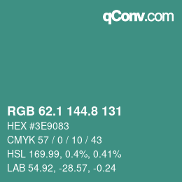 カラーコード: RGB 62.1 144.8 131 | qconv.com