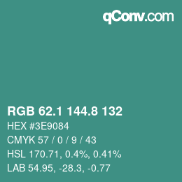 カラーコード: RGB 62.1 144.8 132 | qconv.com