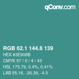 Color code: RGB 62.1 144.8 139 | qconv.com