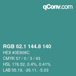 Color code: RGB 62.1 144.8 140 | qconv.com
