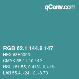 カラーコード: RGB 62.1 144.8 147 | qconv.com