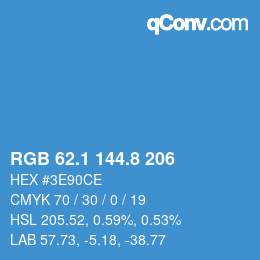 Color code: RGB 62.1 144.8 206 | qconv.com